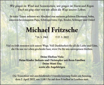 Traueranzeige von Michael Fritzsche von lausitzer_rundschau