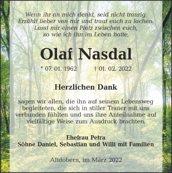 Traueranzeige von Olaf Nasdal von lausitzer_rundschau