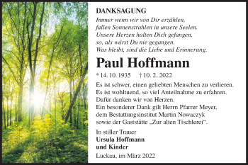 Traueranzeige von Paul Hoffmann von lausitzer_rundschau