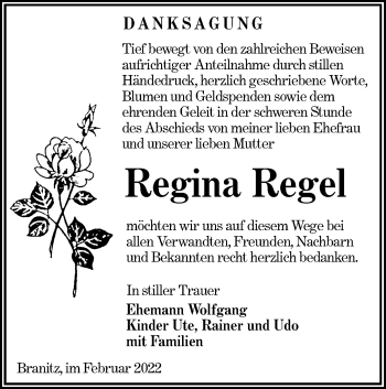 Traueranzeige von Regina Regel von lausitzer_rundschau