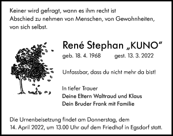 Traueranzeige von Rene Stephan von lausitzer_rundschau