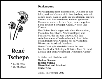 Traueranzeige von René Tschepe von lausitzer_rundschau