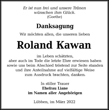 Traueranzeige von Roland Kawan von lausitzer_rundschau