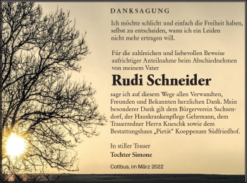 Traueranzeige von Rudi Schneider von lausitzer_rundschau