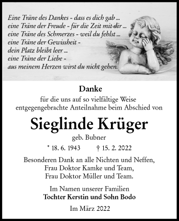 Traueranzeige von Sieglinde Krüger von lausitzer_rundschau