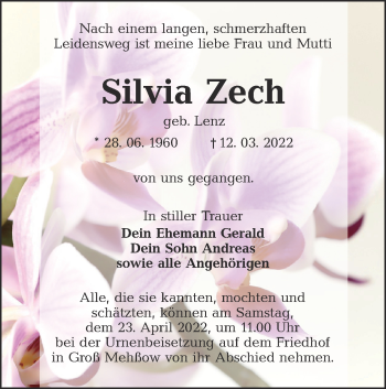 Traueranzeige von Silvia Zech von lausitzer_rundschau