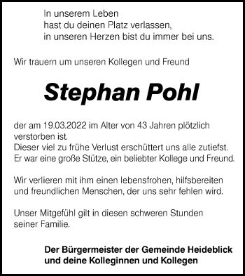 Traueranzeige von Stephan Pohl von lausitzer_rundschau