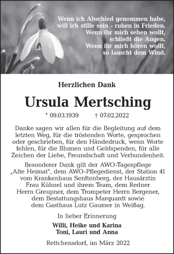 Traueranzeige von Ursula Mertsching von lausitzer_rundschau
