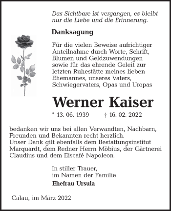 Traueranzeige von Werner Kaiser von lausitzer_rundschau