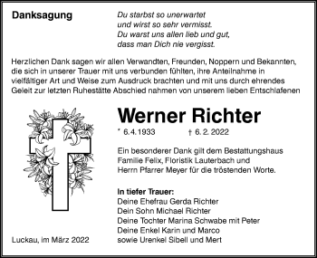 Traueranzeige von Werner Richter von lausitzer_rundschau
