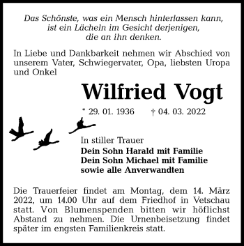 Traueranzeige von Wilfried Vogt von lausitzer_rundschau