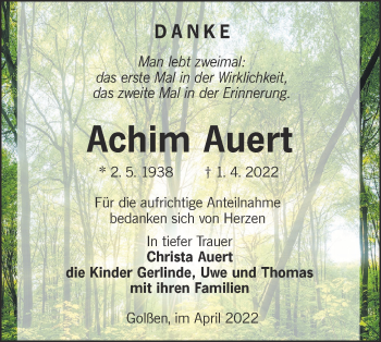 Traueranzeige von Achim Auert von lausitzer_rundschau