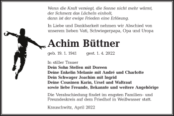 Traueranzeige von Achim Büttner von lausitzer_rundschau