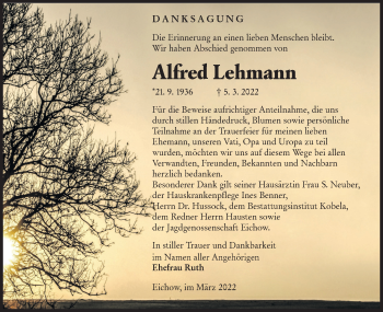 Traueranzeige von Alfred Lehmann von lausitzer_rundschau