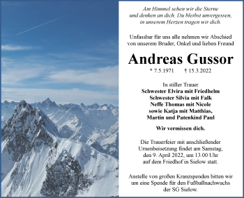 Traueranzeige von Andreas Gussor von lausitzer_rundschau
