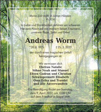 Traueranzeige von Andreas Worm von lausitzer_rundschau