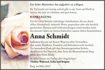 Traueranzeige von Anna Schmidt von lausitzer_rundschau