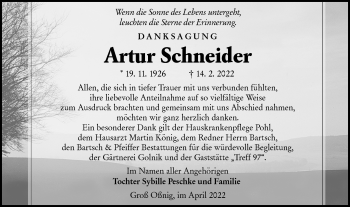 Traueranzeige von Artur Schneider von lausitzer_rundschau