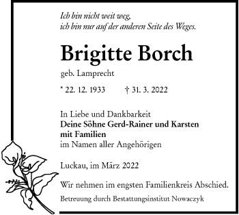Traueranzeige von Brigitte Borch von lausitzer_rundschau