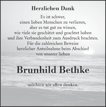 Traueranzeige von Brunhild Bethke von lausitzer_rundschau