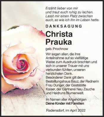 Traueranzeige von Christa Prauka von lausitzer_rundschau