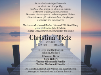 Traueranzeige von Christina Tietz von lausitzer_rundschau