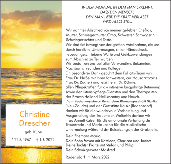 Traueranzeige von Christine Drescher von lausitzer_rundschau