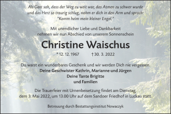 Traueranzeige von Christine Waischus von lausitzer_rundschau