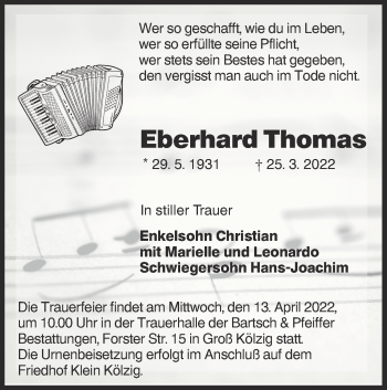 Traueranzeige von Eberhard Thomas von lausitzer_rundschau