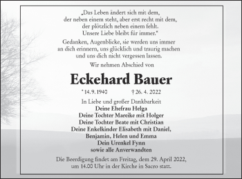 Traueranzeige von Eckehard Bauer von lausitzer_rundschau