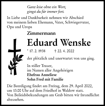 Traueranzeige von Eduard Wenske von lausitzer_rundschau