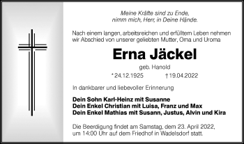 Traueranzeige von Erna Jäckel von lausitzer_rundschau
