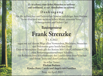 Traueranzeige von Frank Strenzke von lausitzer_rundschau