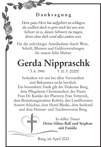 Traueranzeige von Gerda Nippraschk von lausitzer_rundschau