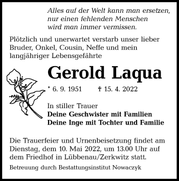Traueranzeige von Gerold Laqua von lausitzer_rundschau