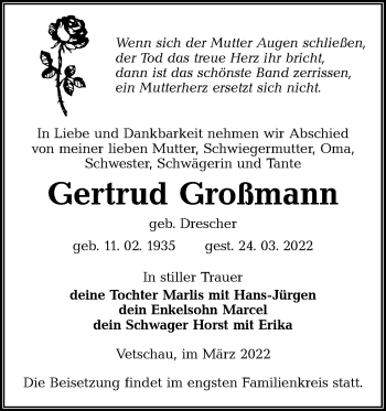 Traueranzeige von Gertrud Großmann von lausitzer_rundschau