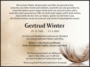 Traueranzeige von Gertrud Winter von lausitzer_rundschau