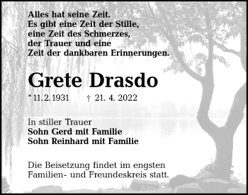 Traueranzeige von Grete Drasdo von lausitzer_rundschau