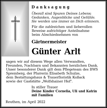 Traueranzeige von Günter Arlt von lausitzer_rundschau