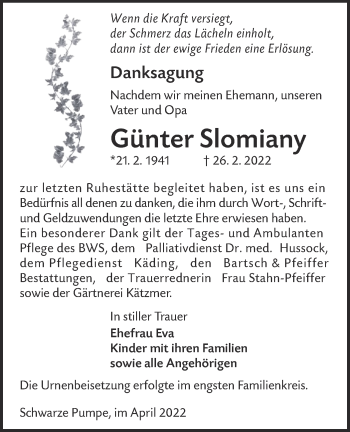 Traueranzeige von Günter Slomiany von lausitzer_rundschau