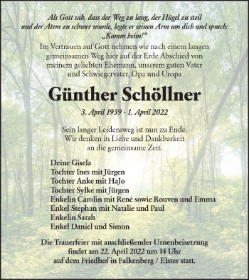 Traueranzeige von Günther Schöllner von lausitzer_rundschau