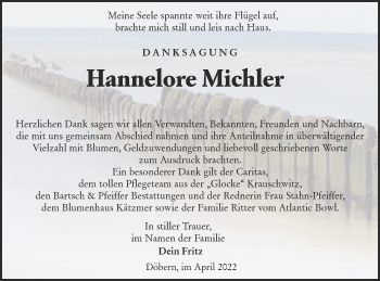 Traueranzeige von Hannelore Michler von lausitzer_rundschau