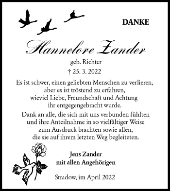 Traueranzeige von Hannelore Zander von lausitzer_rundschau