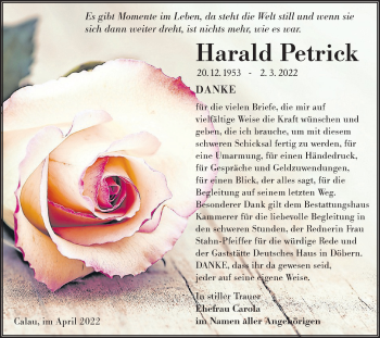 Traueranzeige von Harald Petrick von lausitzer_rundschau