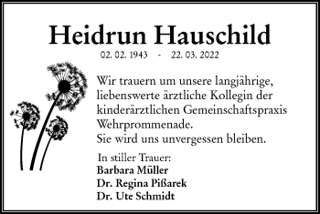 Traueranzeige von Heidrun Hauschild von lausitzer_rundschau