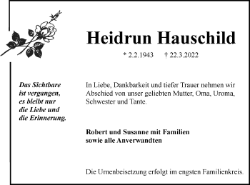 Traueranzeige von Heidrun Hauschild von lausitzer_rundschau
