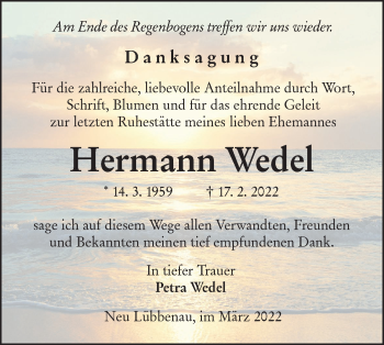 Traueranzeige von Hermann Wedel von lausitzer_rundschau