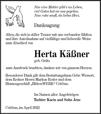 Traueranzeige von Herta Käßner von lausitzer_rundschau