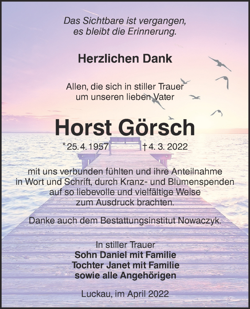  Traueranzeige für Horst Görsch vom 23.04.2022 aus lausitzer_rundschau