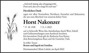 Traueranzeige von Horst Nakonzer von lausitzer_rundschau